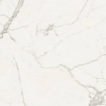 “Calacatta White marble slab with soft grey veining from Nujum Al-Rukham in Saudi Arabia.”